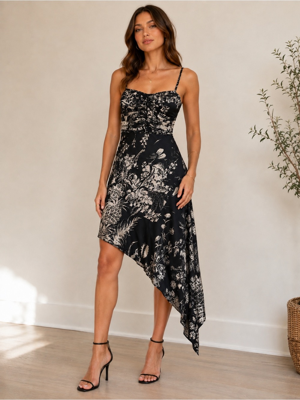 Never a Wallflower Asymmetrical Botanical Dress Size XS